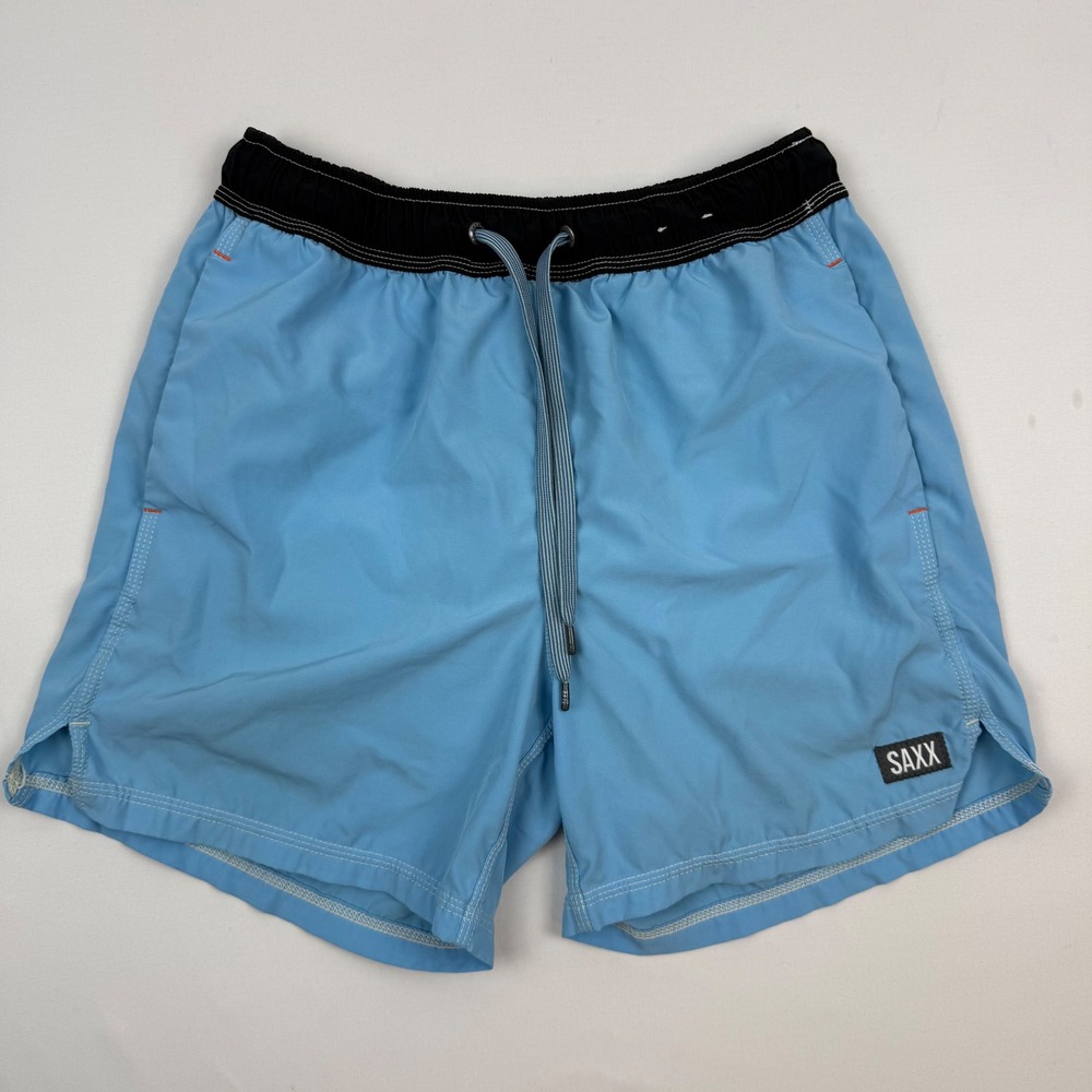 Saxx Oh Buoy 2N1 Volley 5" Swim Trunks Mens Small Blue Black BallPark Pouch